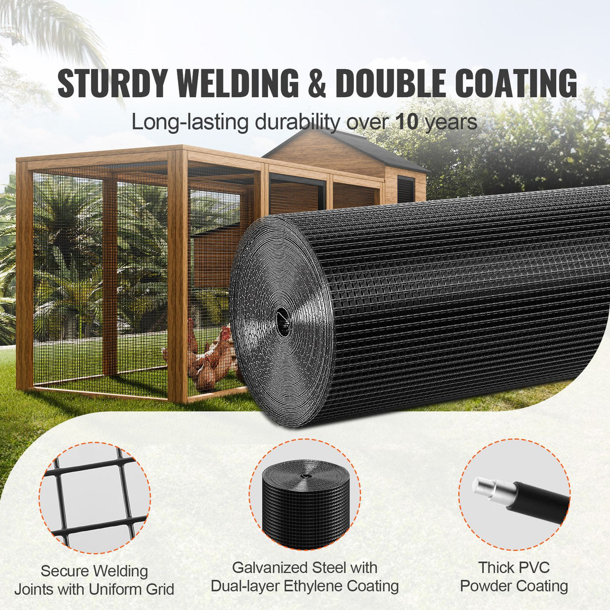 Hardware Cloth, 36'' x 100' Galvanized Wire Mesh Roll, 19 Gauge Chicken Wire Fence Roll, Vinyl Coating Metal Wire Mesh for Chicken Coop Barrier, Rabbit Snake Fences, Poultry Enclosures