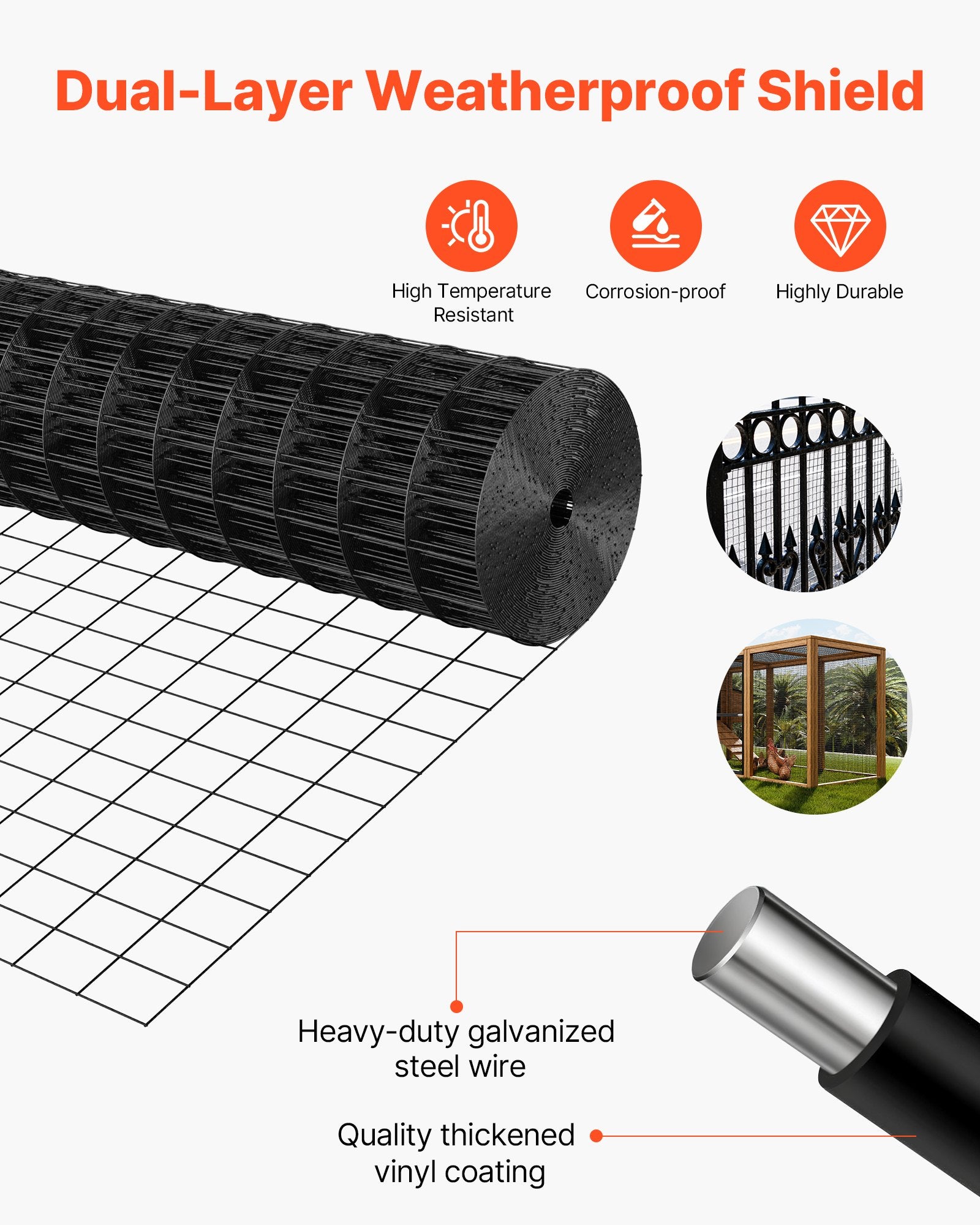 Vases & Table Decor: VEVOR Hardware Cloth 91cm x 7.62m, 2 x 3 in Mesh 16 Gauge Galvanized Wire Mesh Roll, Weather-Resistant Vinyl Coated Chicken Wire Fencing, Heavy Duty Welded Garden Plant Fencing for Rabbit Cage Snake