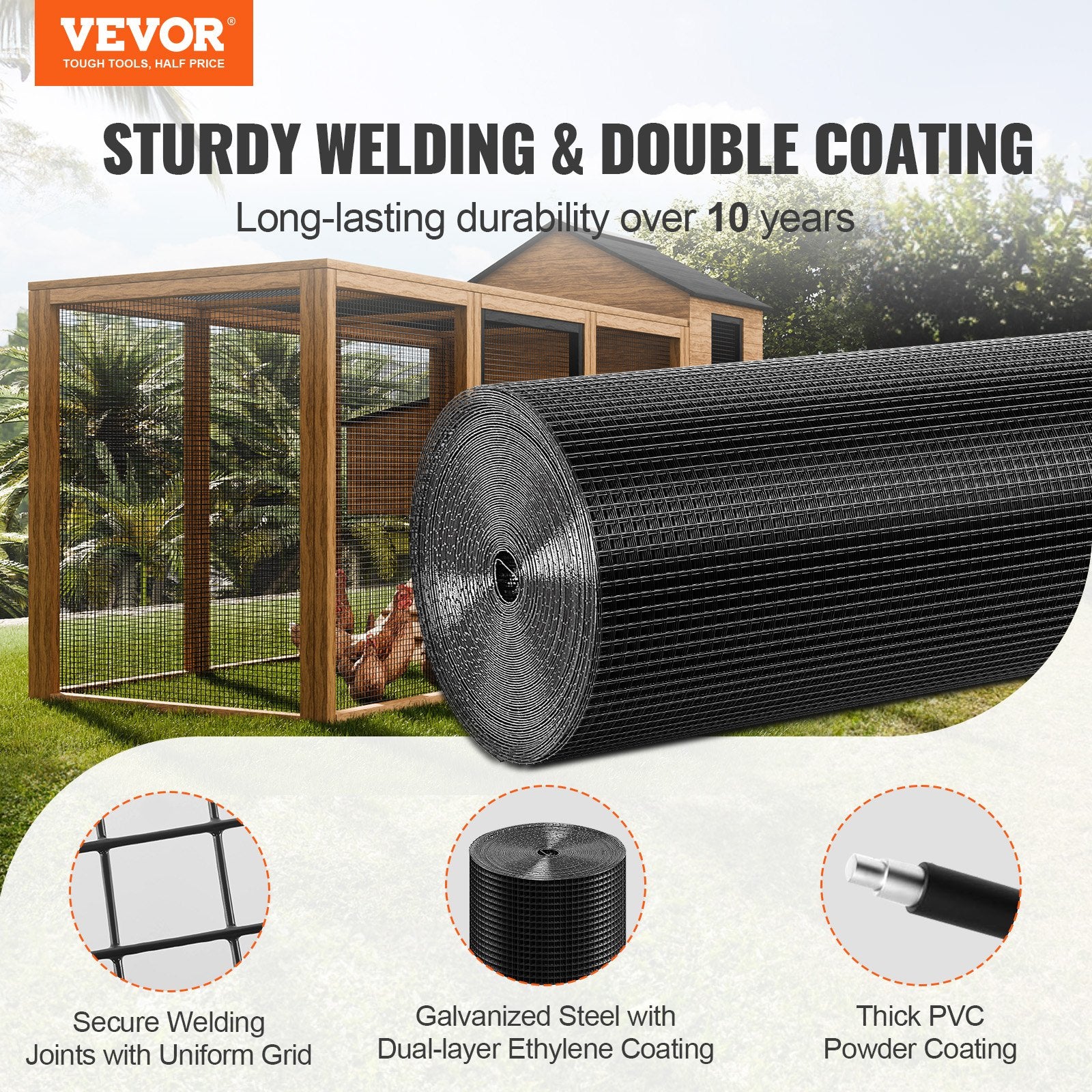 Vases & Table Decor: VEVOR Hardware Cloth, 36'' x 50' Galvanized Wire Mesh Roll, 19 Gauge Chicken Wire Fence Roll, Vinyl Coating Metal Wire Mesh for Chicken Coop Barrier, Rabbit Snake Fences, Poultry Enclosures