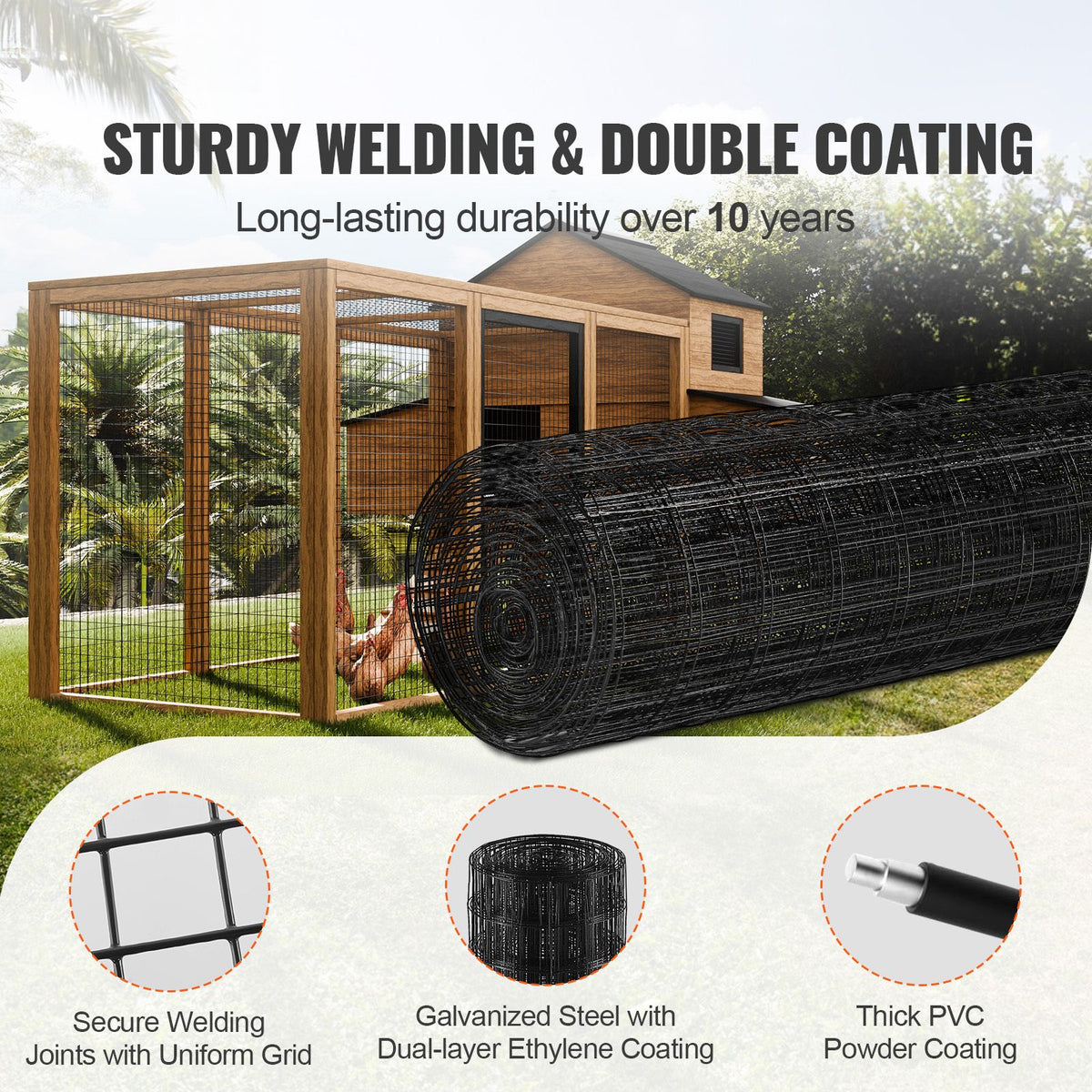 Hardware Cloth, 36'' x 50' Galvanized Wire Mesh Roll, 16 Gauge Chicken Wire Fence Roll, Vinyl Coating Metal Wire Mesh for Chicken Coop Barrier, Rabbit Snake Fences, Poultry Enclosures