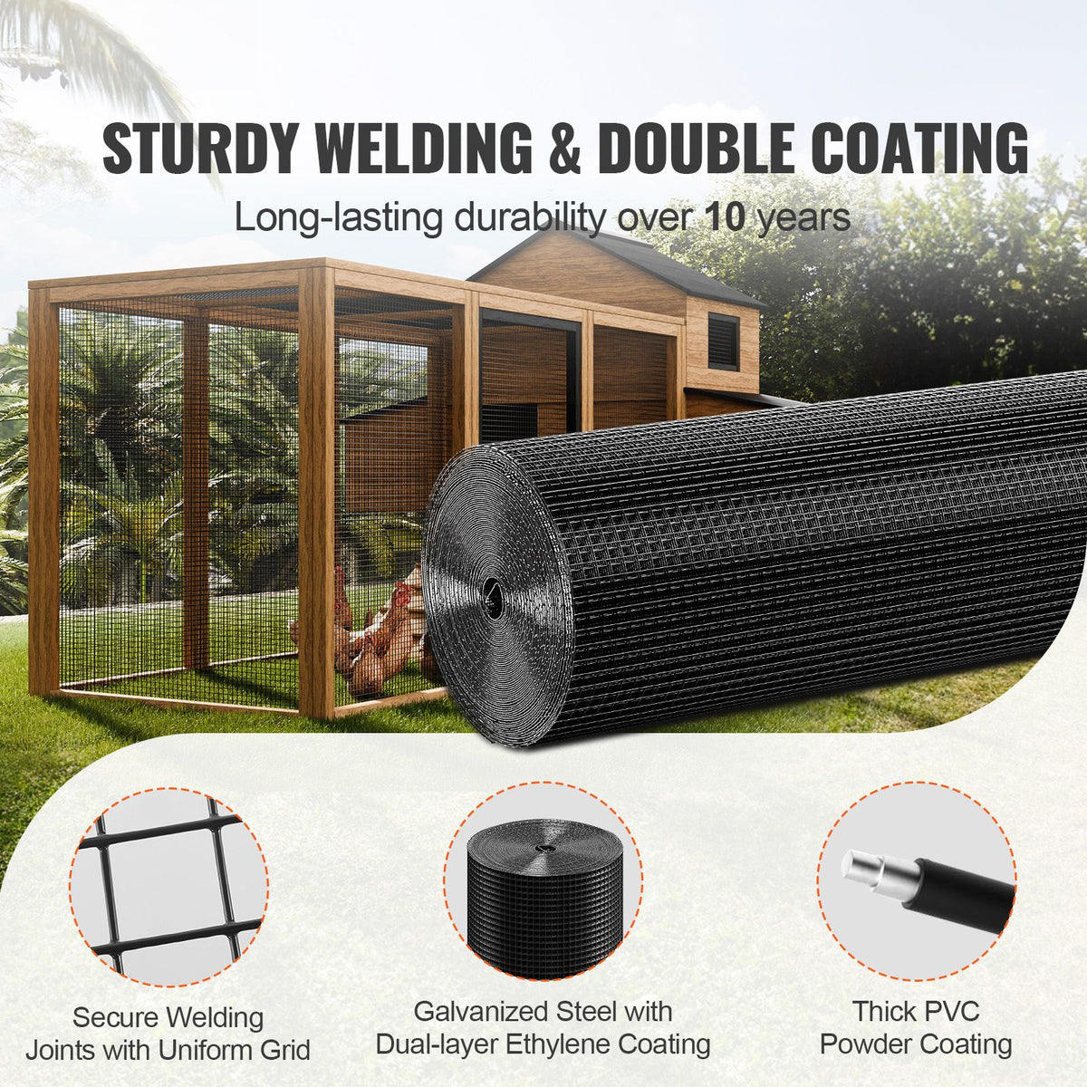 Hardware Cloth, 48'' x 50' Galvanized Wire Mesh Roll, 19 Gauge Chicken Wire Fence Roll, Vinyl Coating Metal Wire Mesh for Chicken Coop Barrier, Rabbit Snake Fences, Poultry Enclosures