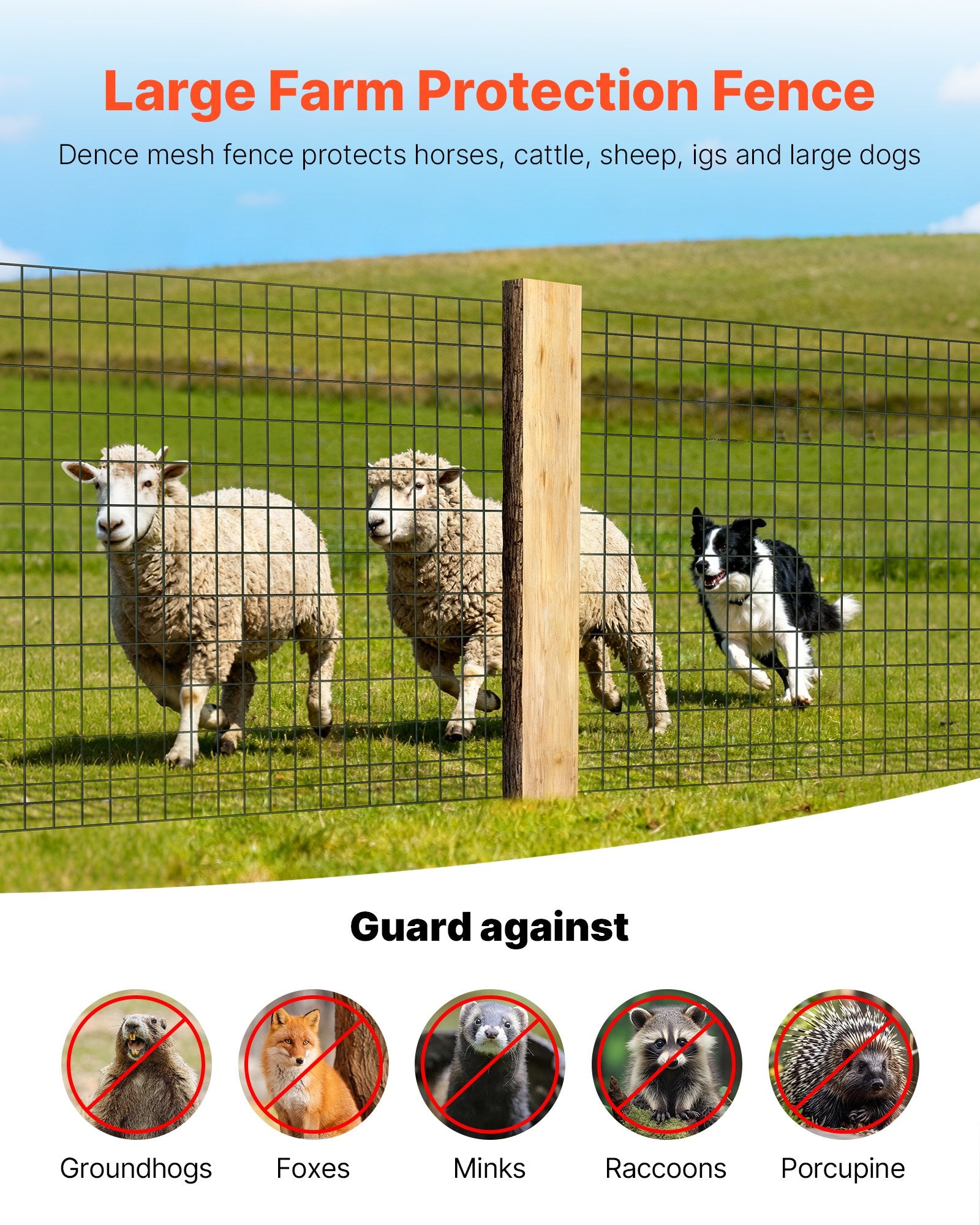 Vases & Table Decor: VEVOR Farm Fence,  122cm x 15.2m, 2 x 4 in Mesh 14 Gauge Galvanized Steel Wire Fencing for Cattle, Hog & Sheep , Heavy Duty Vinyl Coated Livestock Fence for Animal Enclosures, Cage Wire, Garden Fences