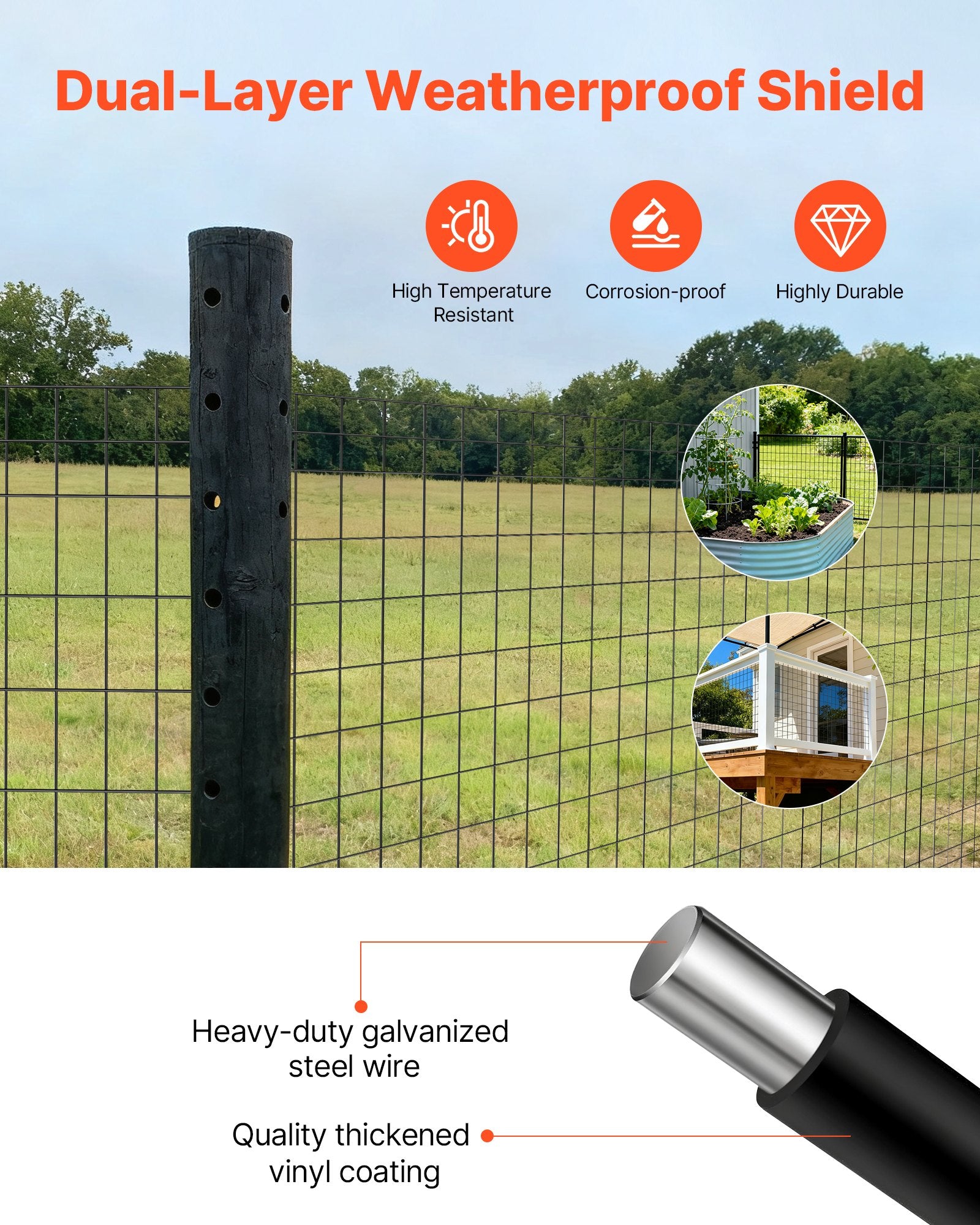 Vases & Table Decor: VEVOR Farm Fence,  122cm x 15.2m, 2 x 4 in Mesh 14 Gauge Galvanized Steel Wire Fencing for Cattle, Hog & Sheep , Heavy Duty Vinyl Coated Livestock Fence for Animal Enclosures, Cage Wire, Garden Fences