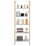 Kitchen & Bathroom DIY: VEVOR Industrial Square Pipe Shelf 5 Tier 64x30x182.5cm Wall-Mount Gold White