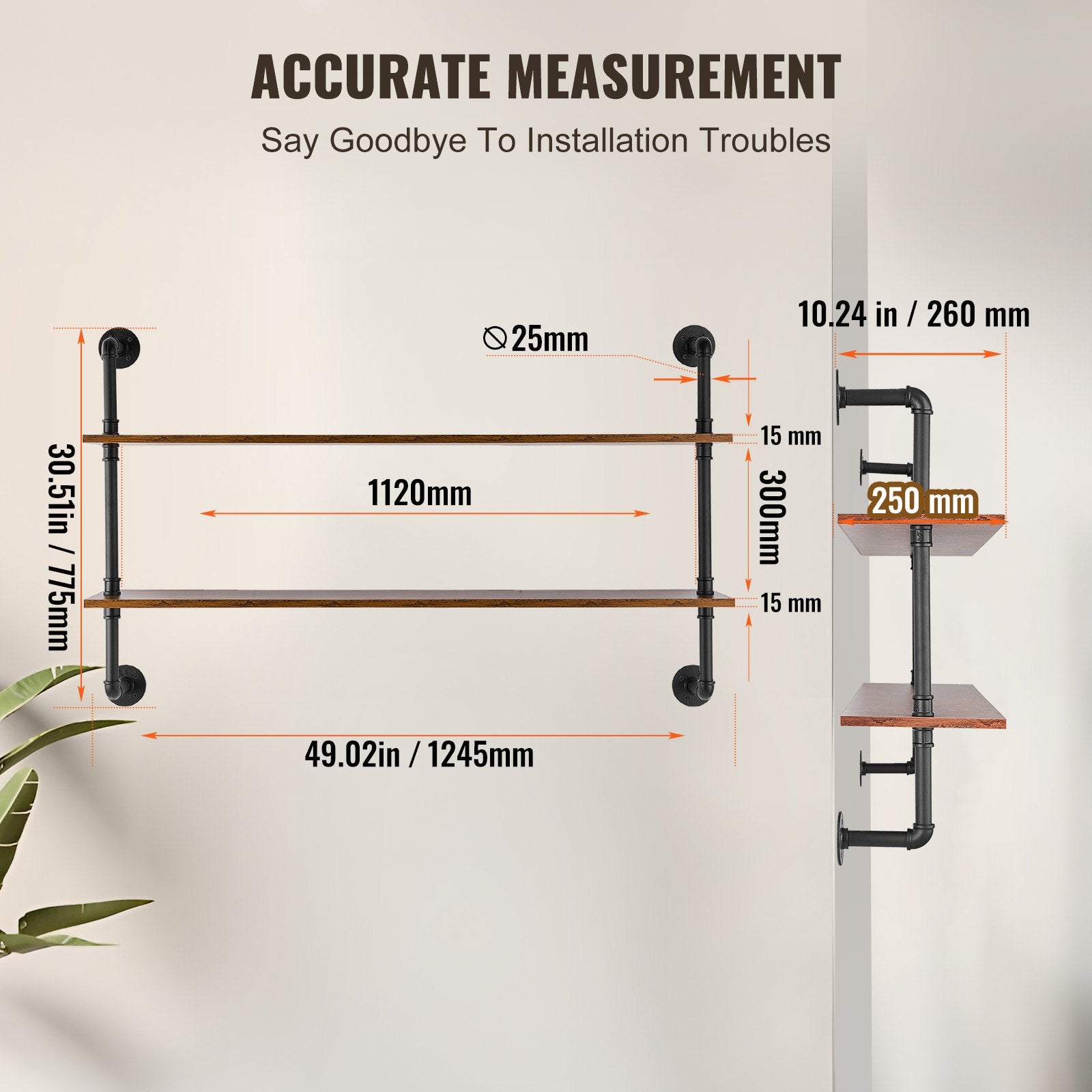 Kitchen & Bathroom DIY: VEVOR Industrial Pipe Shelf 2 Tier 48x 9.84in Wall-Mount for Kitchen Bedroom