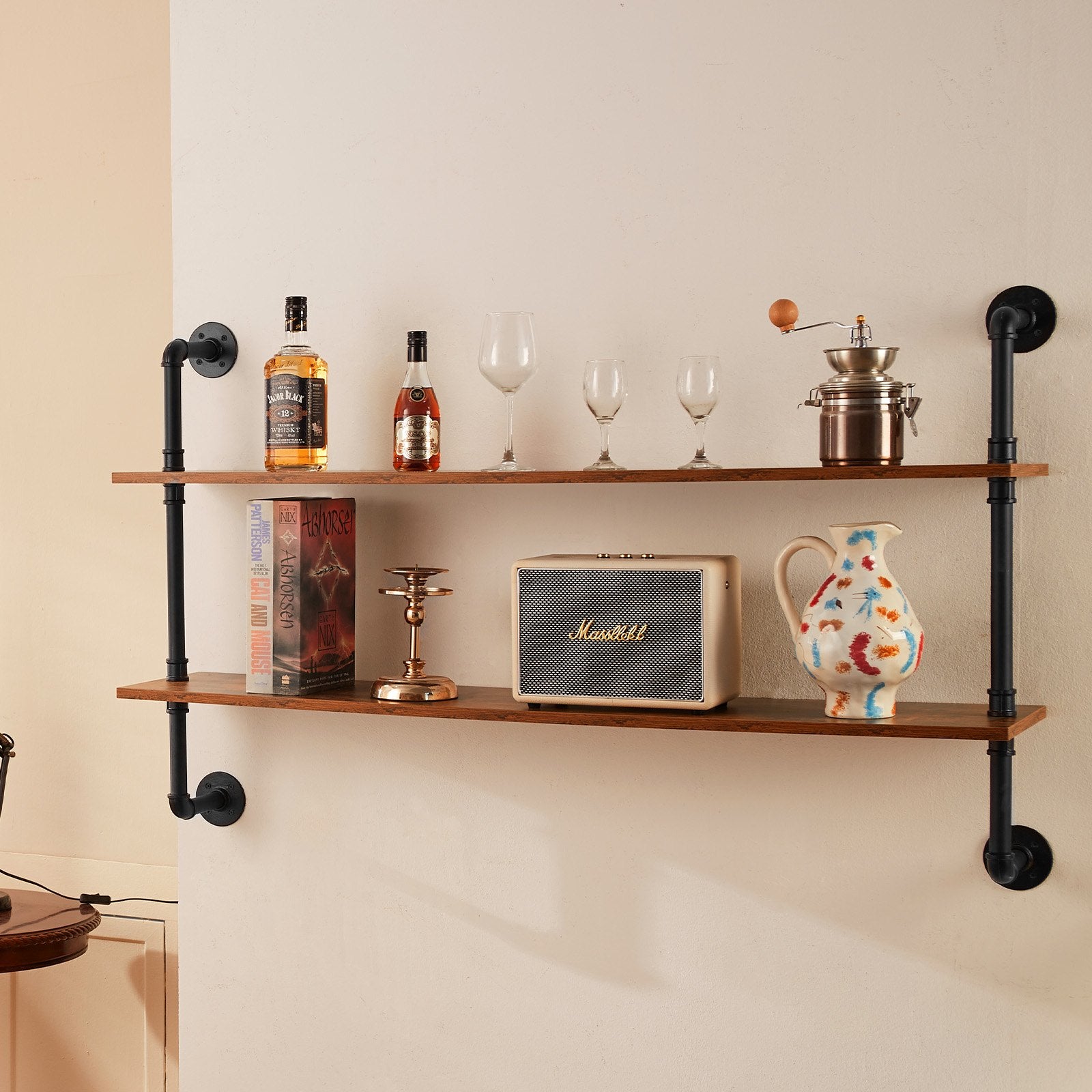 Kitchen & Bathroom DIY: VEVOR Industrial Pipe Shelf 2 Tier 48x 9.84in Wall-Mount for Kitchen Bedroom