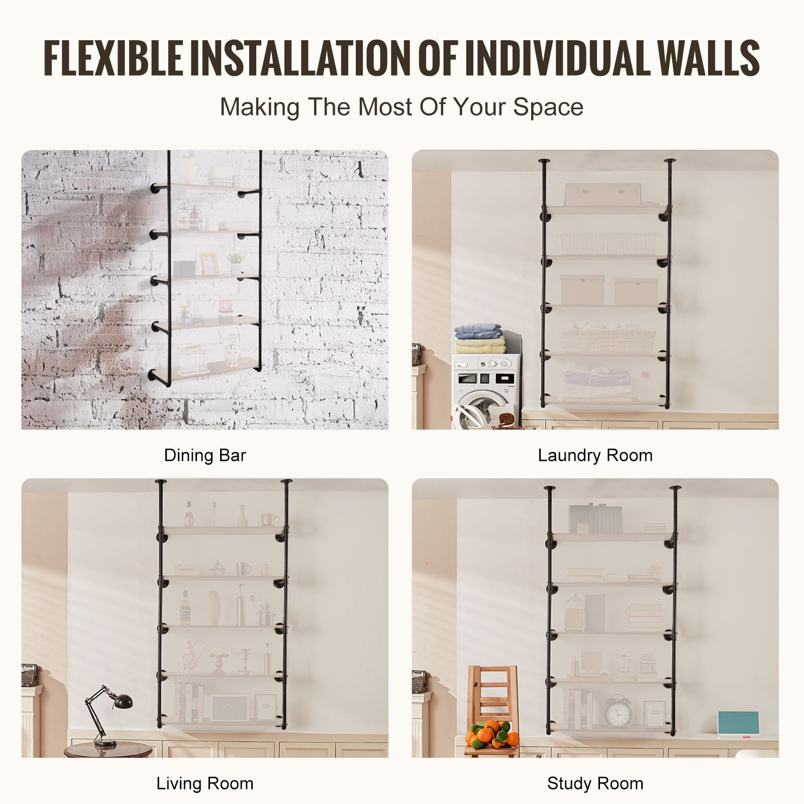 Audio Accessories: VEVOR Industrial Pipe Shelf, 5 Tier 2PCS, 9.84in Applicable Board Width Wall-Mount Floating Rustic Wood Shelves Bracket Bookshelf,Storage Holder for Kitchen Bedroom Bathroom, (Planks NOT Included)