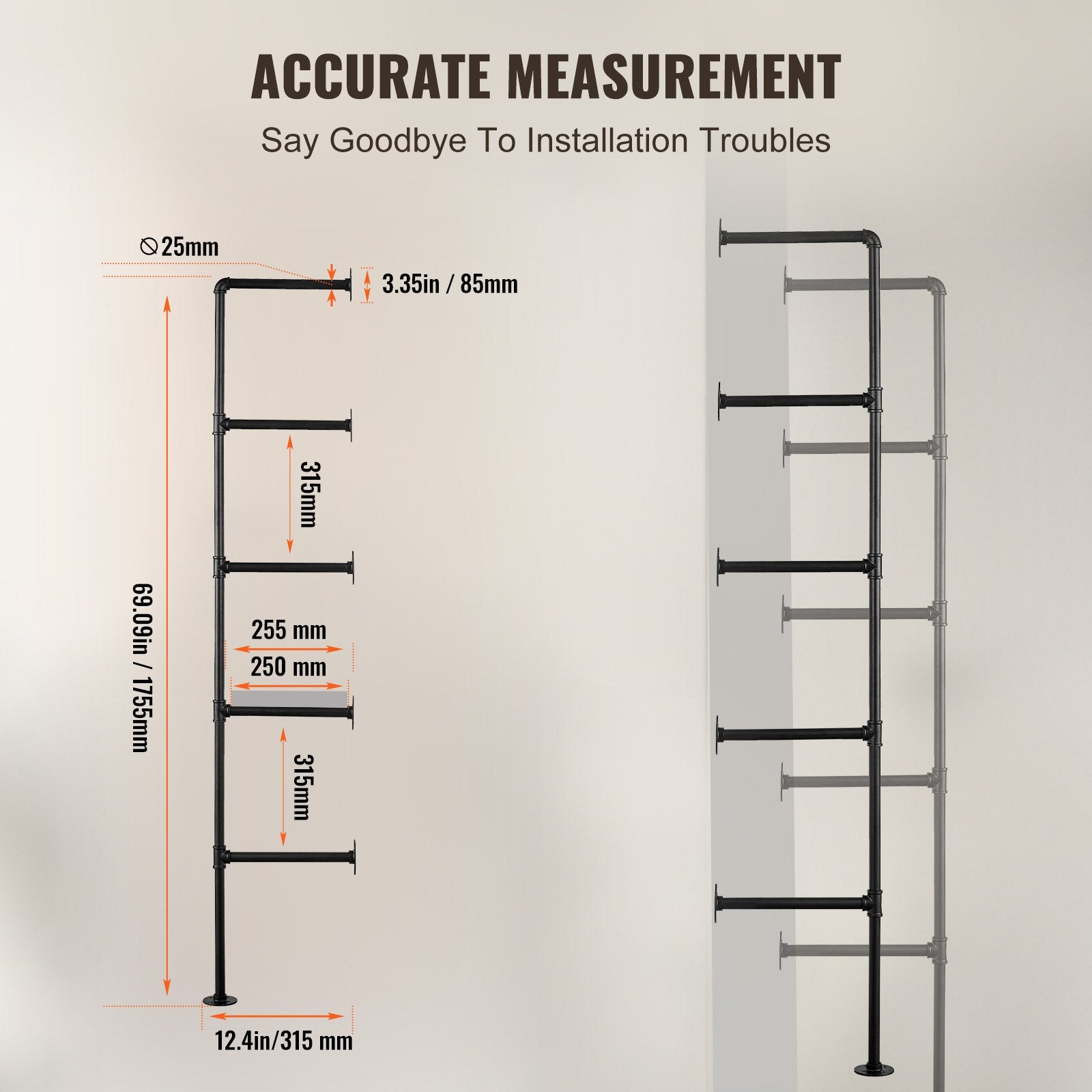 Audio Accessories: VEVOR Industrial Pipe Shelf, 5 Tier 2PCS, 9.84in Applicable Board Width Wall-Mount Floating Rustic Wood Shelves Bracket Bookshelf,Storage Holder for Kitchen Bedroom Bathroom, (Planks NOT Included)