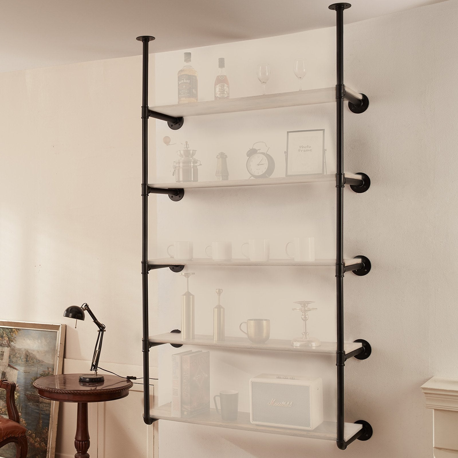 Audio Accessories: VEVOR Industrial Pipe Shelf, 5 Tier 2PCS, 9.84in Applicable Board Width Wall-Mount Floating Rustic Wood Shelves Bracket Bookshelf,Storage Holder for Kitchen Bedroom Bathroom, (Planks NOT Included)