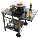 BBQ Tools: VEVOR Outdoor Grill Dining Cart with Double-Shelf, 55*55cm BBQ Movable Food Prep Table, Multifunctional Foldable Iron Table Top, Portable Modular Carts for Pizza Oven, Worktable with 2 Wheels, Carry Handle