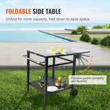 BBQ Tools: VEVOR Outdoor Grill Dining Cart with Double-Shelf, 55*55cm BBQ Movable Food Prep Table, Multifunctional Foldable Iron Table Top, Portable Modular Carts for Pizza Oven, Worktable with 2 Wheels, Carry Handle