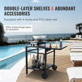 BBQ Tools: VEVOR Outdoor Grill Dining Cart with Double-Shelf, 55*55cm BBQ Movable Food Prep Table, Multifunctional Foldable Iron Table Top, Portable Modular Carts for Pizza Oven, Worktable with 2 Wheels, Carry Handle