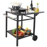 BBQ Tools: VEVOR Outdoor Grill Dining Cart with Double-Shelf, 55*55cm BBQ Movable Food Prep Table, Multifunctional Foldable Iron Table Top, Portable Modular Carts for Pizza Oven, Worktable with 2 Wheels, Carry Handle