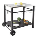 BBQs & Accessories: VEVOR Outdoor Grill Dining Cart with Double-Shelf, 85*55cm BBQ Movable Food Prep Table, Multifunctional Stainless Steel Table Top, Portable Modular Carts for Pizza Oven, Worktable with 2 Wheels, Carry Handle