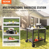 BBQs & Accessories: VEVOR Outdoor Grill Dining Cart with Double-Shelf, 85*55cm BBQ Movable Food Prep Table, Multifunctional Stainless Steel Table Top, Portable Modular Carts for Pizza Oven, Worktable with 2 Wheels, Carry Handle