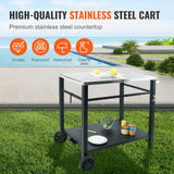 BBQs & Accessories: VEVOR Outdoor Grill Dining Cart with Double-Shelf, 85*55cm BBQ Movable Food Prep Table, Multifunctional Stainless Steel Table Top, Portable Modular Carts for Pizza Oven, Worktable with 2 Wheels, Carry Handle