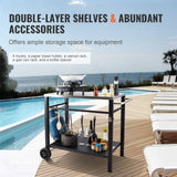 BBQs & Accessories: VEVOR Outdoor Grill Dining Cart with Double-Shelf, 85*55cm BBQ Movable Food Prep Table, Multifunctional Stainless Steel Table Top, Portable Modular Carts for Pizza Oven, Worktable with 2 Wheels, Carry Handle