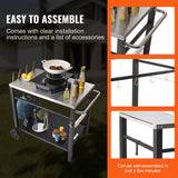 BBQs & Accessories: VEVOR Outdoor Grill Dining Cart with Double-Shelf, 85*55cm BBQ Movable Food Prep Table, Multifunctional Stainless Steel Table Top, Portable Modular Carts for Pizza Oven, Worktable with 2 Wheels, Carry Handle