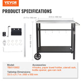 BBQs & Accessories: VEVOR Outdoor Grill Dining Cart with Double-Shelf, 85*55cm BBQ Movable Food Prep Table, Multifunctional Stainless Steel Table Top, Portable Modular Carts for Pizza Oven, Worktable with 2 Wheels, Carry Handle