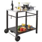 BBQs & Accessories: VEVOR Outdoor Grill Dining Cart with Double-Shelf, 85*55cm BBQ Movable Food Prep Table, Multifunctional Stainless Steel Table Top, Portable Modular Carts for Pizza Oven, Worktable with 2 Wheels, Carry Handle