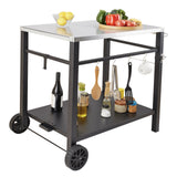 BBQs & Accessories: VEVOR Outdoor Grill Dining Cart with Double-Shelf, 85*55cm BBQ Movable Food Prep Table, Multifunctional Stainless Steel Table Top, Portable Modular Carts for Pizza Oven, Worktable with 2 Wheels, Carry Handle