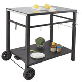Basketball & Basketball Accessories: VEVOR Outdoor Grill Dining Cart with Double-Shelf,  85*55cm BBQ Movable Food Prep Table, Multifunctional Iron Table Top, Portable Modular Carts for Pizza Oven, Worktable with 2 Wheels, Carry Handle, Black