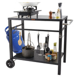 Basketball & Basketball Accessories: VEVOR Outdoor Grill Dining Cart with Double-Shelf,  85*55cm BBQ Movable Food Prep Table, Multifunctional Iron Table Top, Portable Modular Carts for Pizza Oven, Worktable with 2 Wheels, Carry Handle, Black