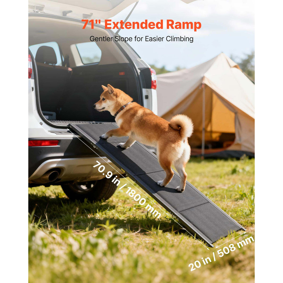 Dog Ramp for Cars, 1800 × 508 mm, Folding Pet Ramps for Medium & Large Dogs up to 113 kg, Pet Stair Ramp with Non-Slip Oxford Fabric Surface, Portable Outdoor Dog Car Ramps for SUV & Truck