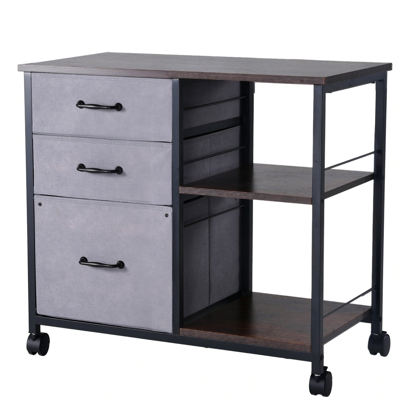 Makeup Organisation & Storage: VEVOR Mobile Metal File Cabinet with 3 Fabric Drawers and 2 Open Shelves Brown