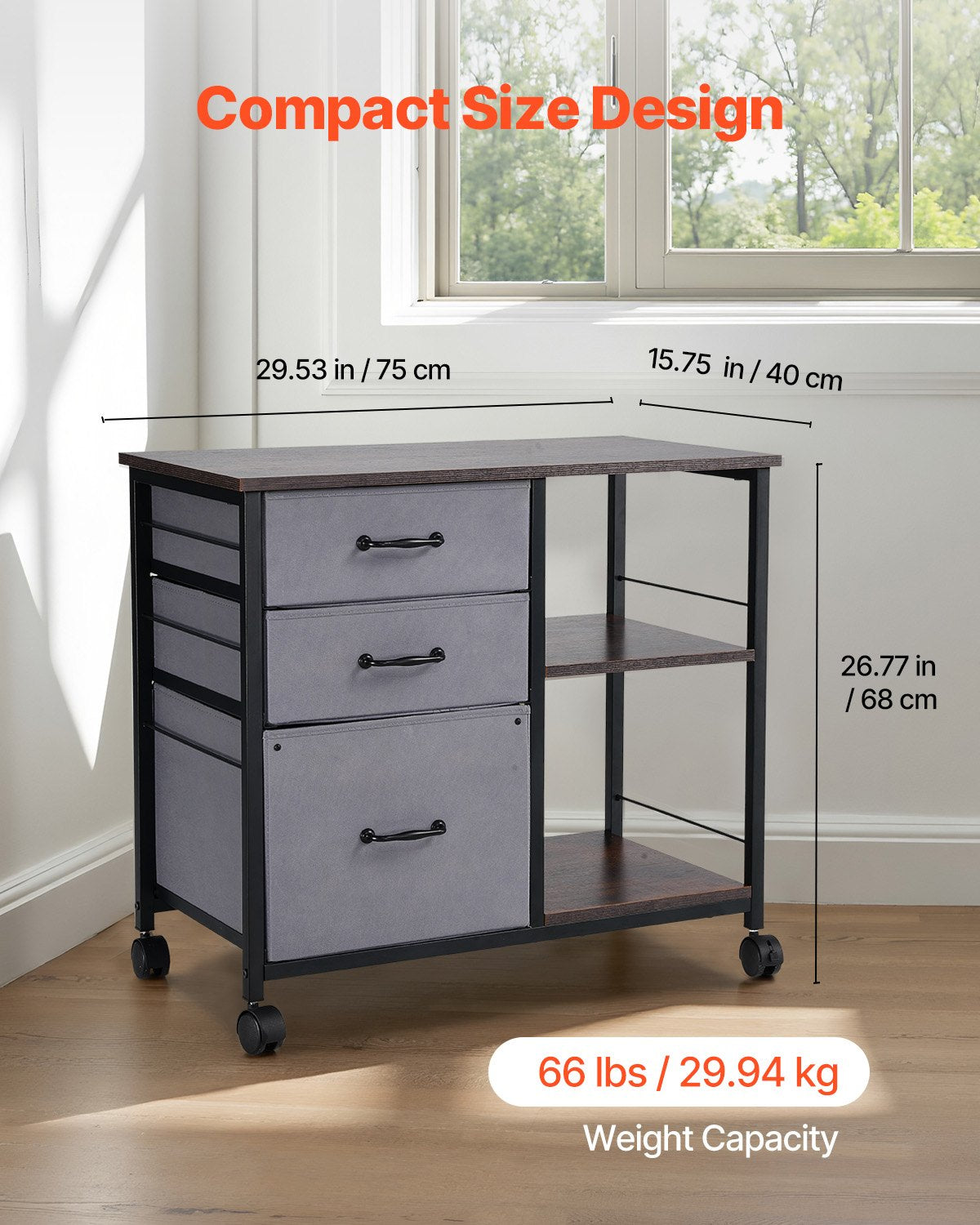 Makeup Organisation & Storage: VEVOR Mobile Metal File Cabinet with 3 Fabric Drawers and 2 Open Shelves Brown