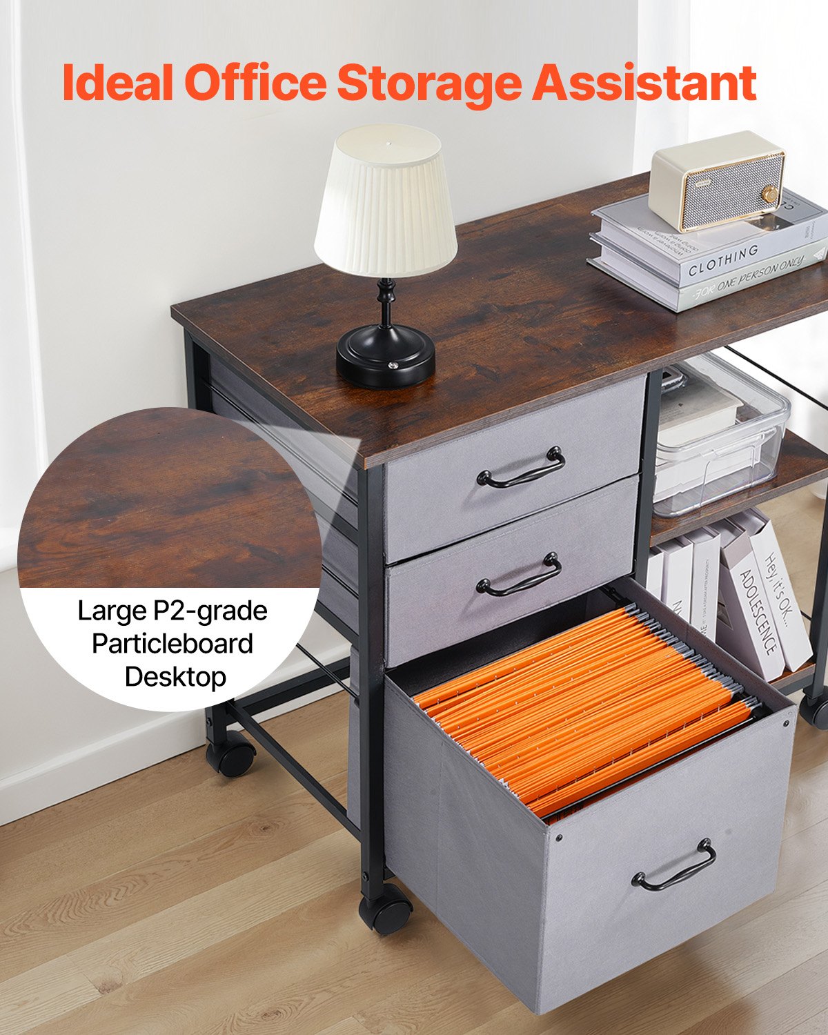 Makeup Organisation & Storage: VEVOR Mobile Metal File Cabinet with 3 Fabric Drawers and 2 Open Shelves Brown