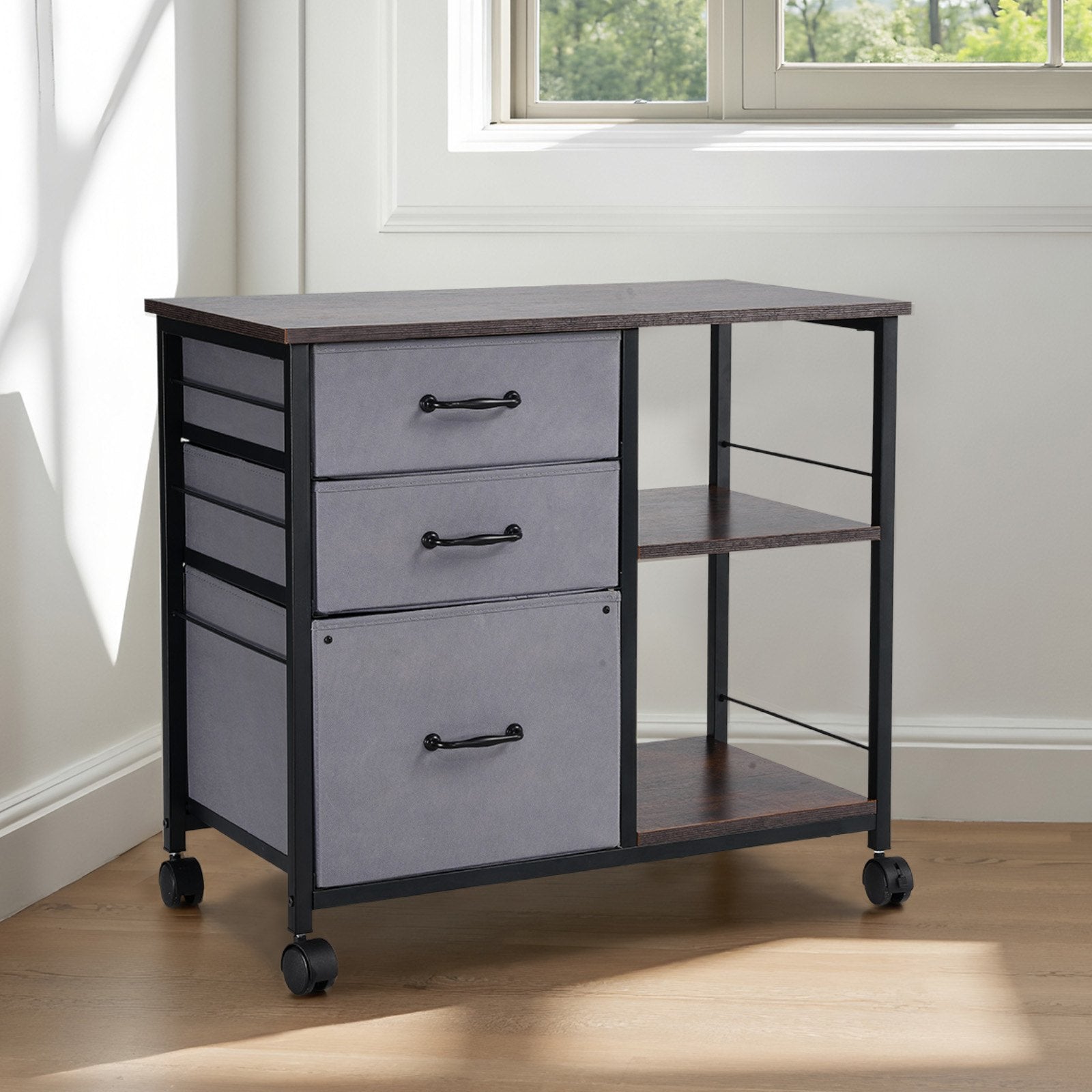 Makeup Organisation & Storage: VEVOR Mobile Metal File Cabinet with 3 Fabric Drawers and 2 Open Shelves Brown