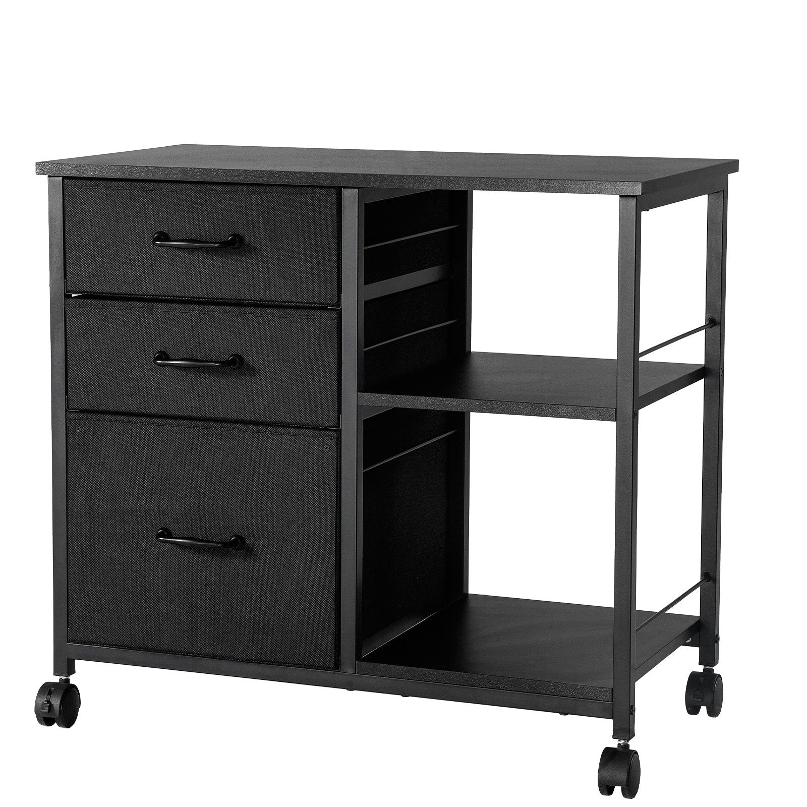 Makeup Organisation & Storage: VEVOR Mobile Metal File Cabinet with 3 Fabric Drawers and 2 Open Shelves Black
