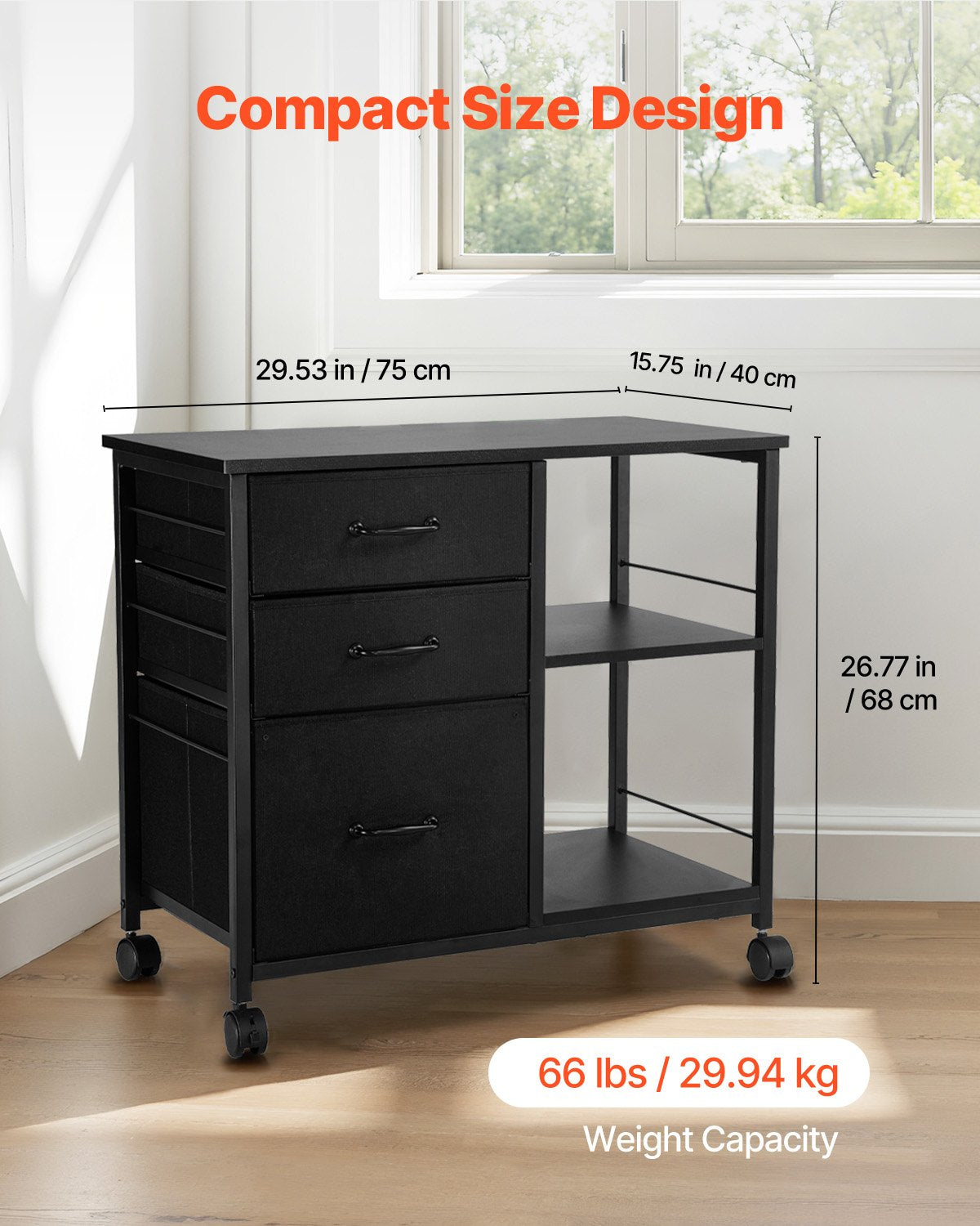 Makeup Organisation & Storage: VEVOR Mobile Metal File Cabinet with 3 Fabric Drawers and 2 Open Shelves Black