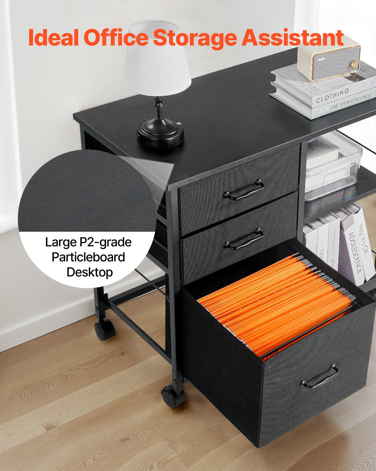 Makeup Organisation & Storage: VEVOR Mobile Metal File Cabinet with 3 Fabric Drawers and 2 Open Shelves Black