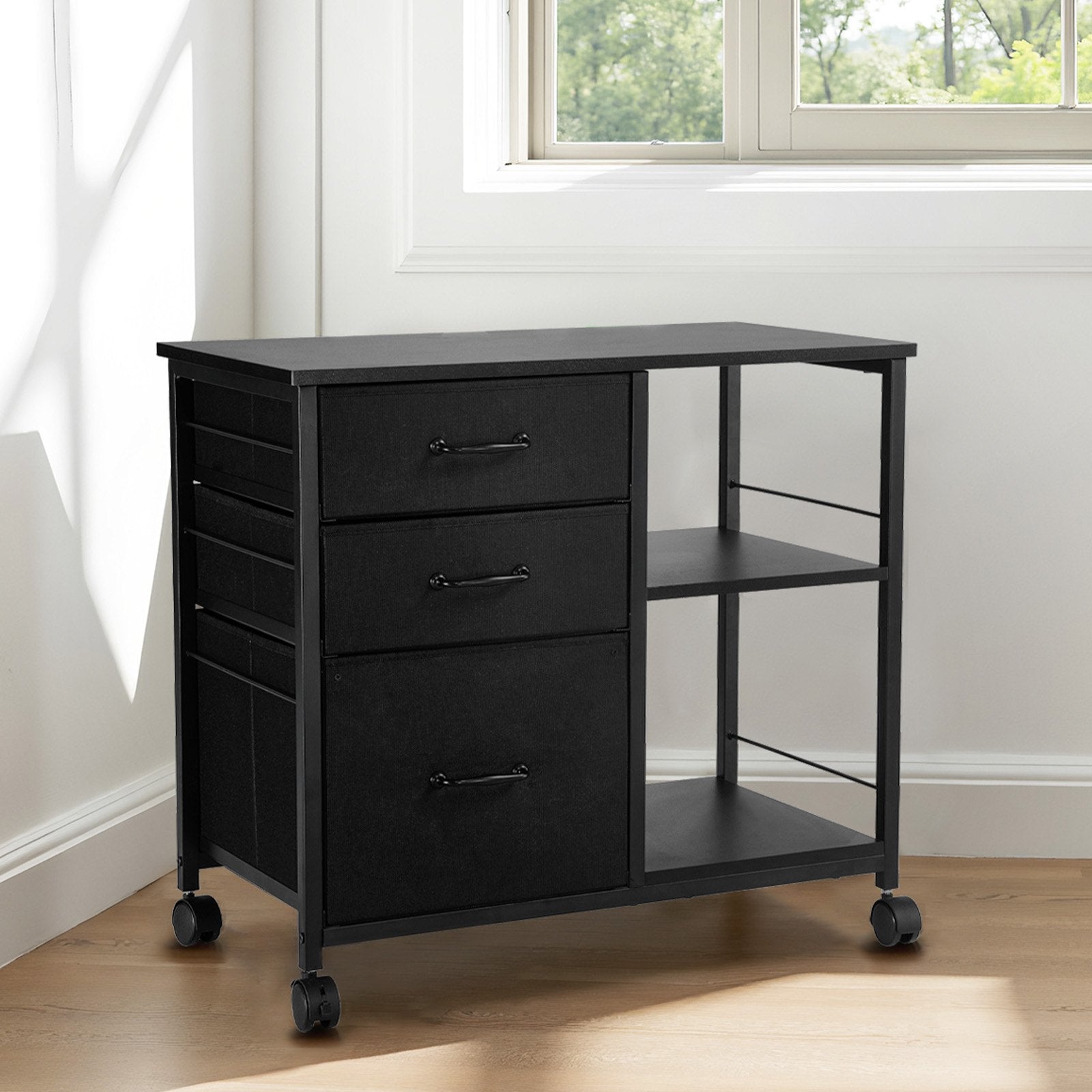 Makeup Organisation & Storage: VEVOR Mobile Metal File Cabinet with 3 Fabric Drawers and 2 Open Shelves Black