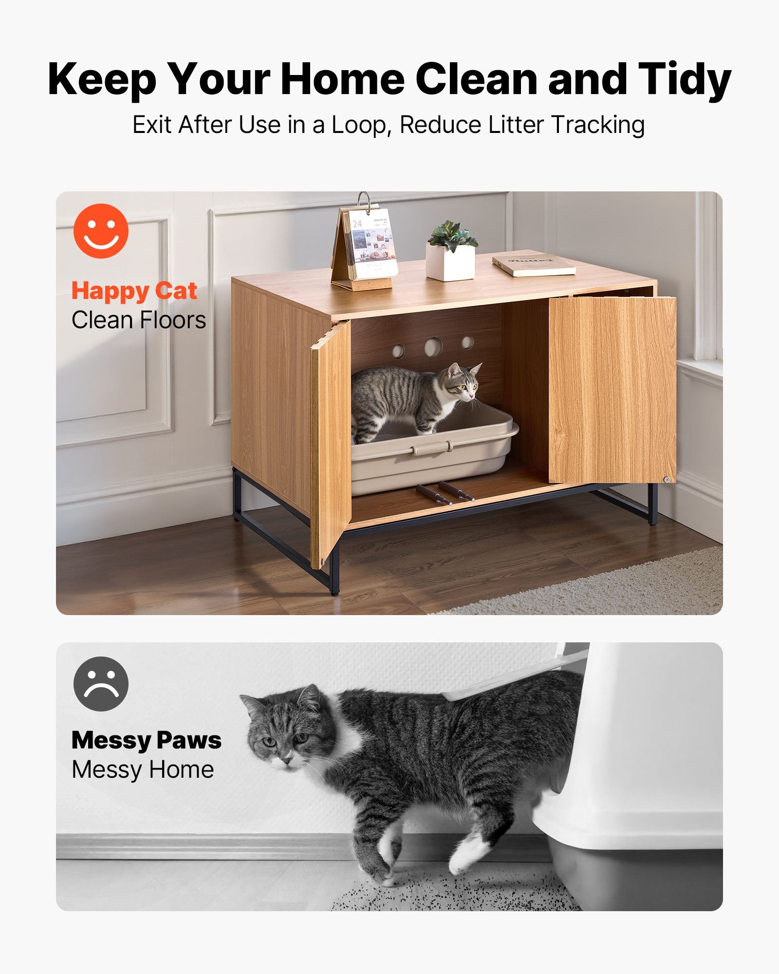 Cat Litter: VEVOR Cat Litter Box Enclosure Furniture, 80 cm Hidden Litter Box Cabinet with Scratch Pad & Storage, Waterproof Cat Washroom End Table Cat House, Fit Most of Litterbox, for Bedroom Living Room