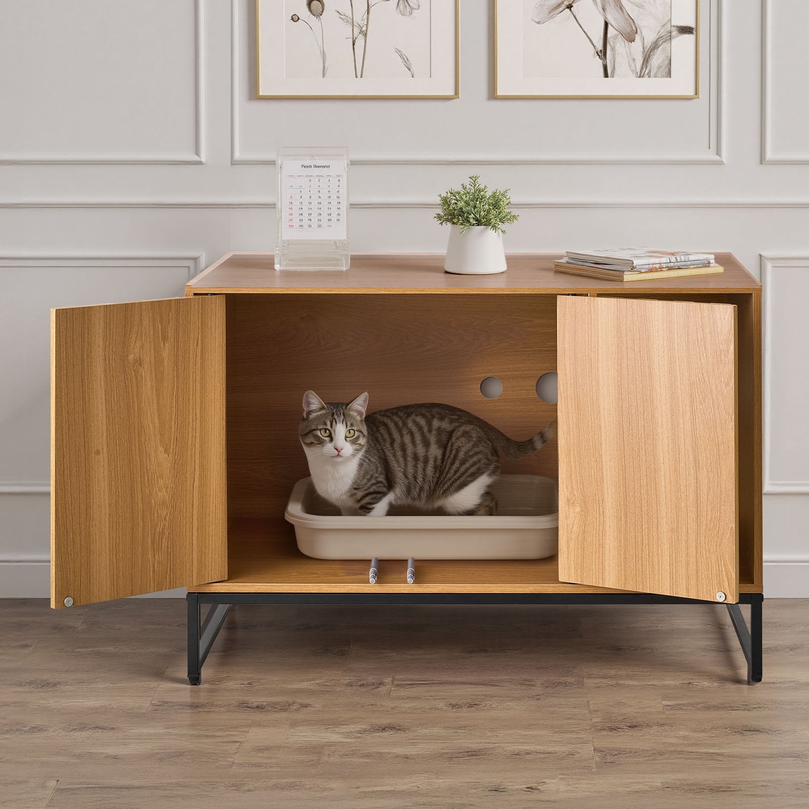 Cat Litter: VEVOR Cat Litter Box Enclosure Furniture, 80 cm Hidden Litter Box Cabinet with Scratch Pad & Storage, Waterproof Cat Washroom End Table Cat House, Fit Most of Litterbox, for Bedroom Living Room