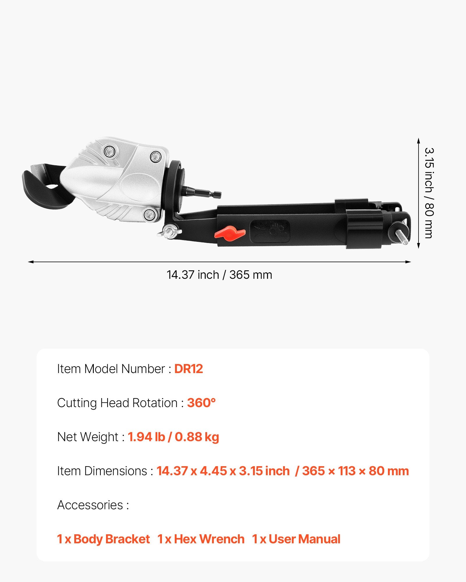 Tape: VEVOR Metal Shear/Cutter Drill Attachment, Sheet Metal Cutter with 360-Degree Pivoting Head, Sharp Blades,Ideal for 18 GA Galvanized Steel, 20 GA Stainless Steel, Aluminum Plate, Plastic, Cardboard