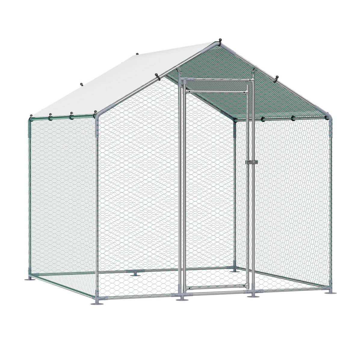 Metal Chicken Coop, 6.56x6.56x6.56ft Large Walk-in Chicken Runs with Cover, Spire Roof Hen House Enclosure with Security Lock, Outdoor Duck Rabbit Cage Poultry Pen for Backyard, Farm, Yard