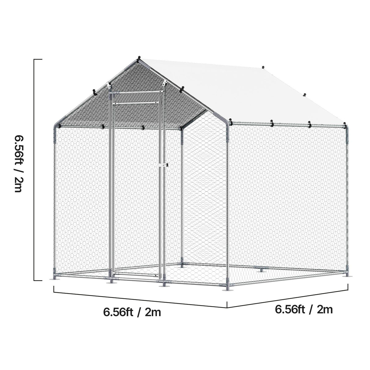 Metal Chicken Coop, 6.56x6.56x6.56ft Large Walk-in Chicken Runs with Cover, Spire Roof Hen House Enclosure with Security Lock, Outdoor Duck Rabbit Cage Poultry Pen for Backyard, Farm, Yard