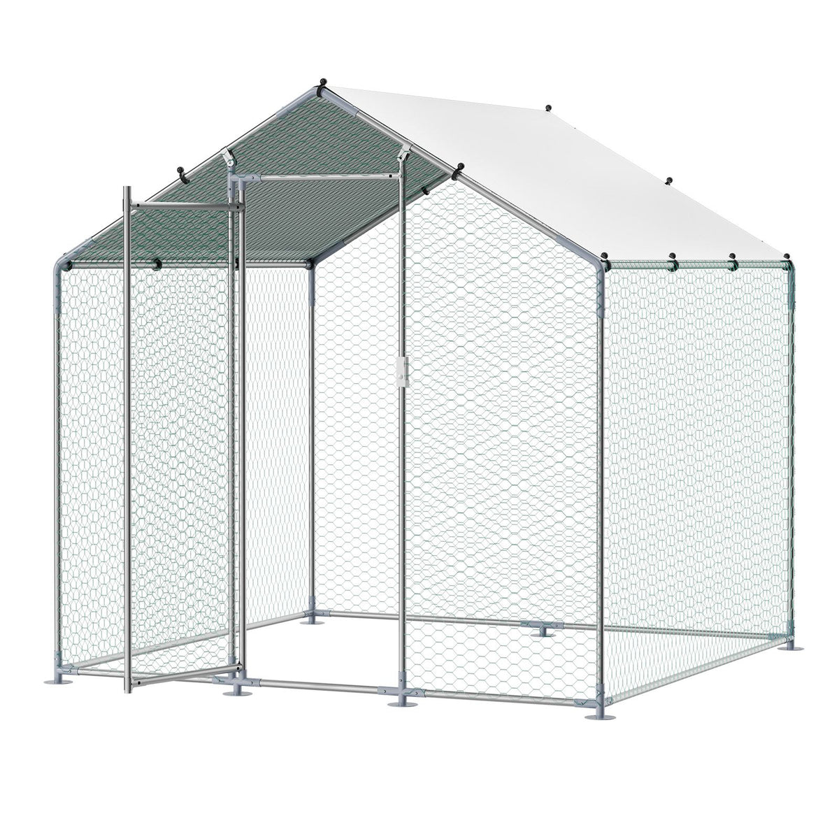 Metal Chicken Coop, 6.56x6.56x6.56ft Large Walk-in Chicken Runs with Cover, Spire Roof Hen House Enclosure with Security Lock, Outdoor Duck Rabbit Cage Poultry Pen for Backyard, Farm, Yard