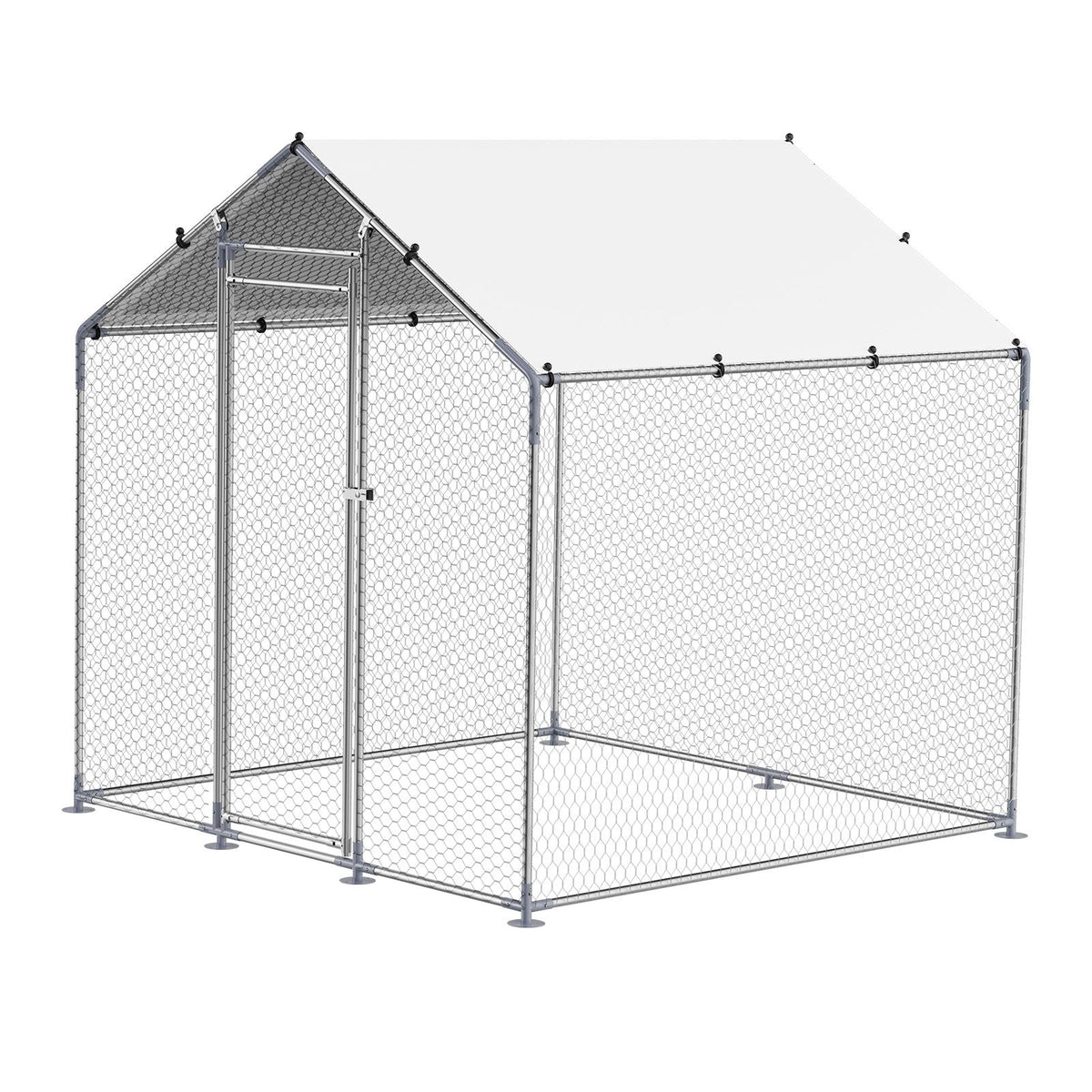Metal Chicken Coop, 6.56x6.56x6.56ft Large Walk-in Chicken Runs with Cover, Spire Roof Hen House Enclosure with Security Lock, Outdoor Duck Rabbit Cage Poultry Pen for Backyard, Farm, Yard