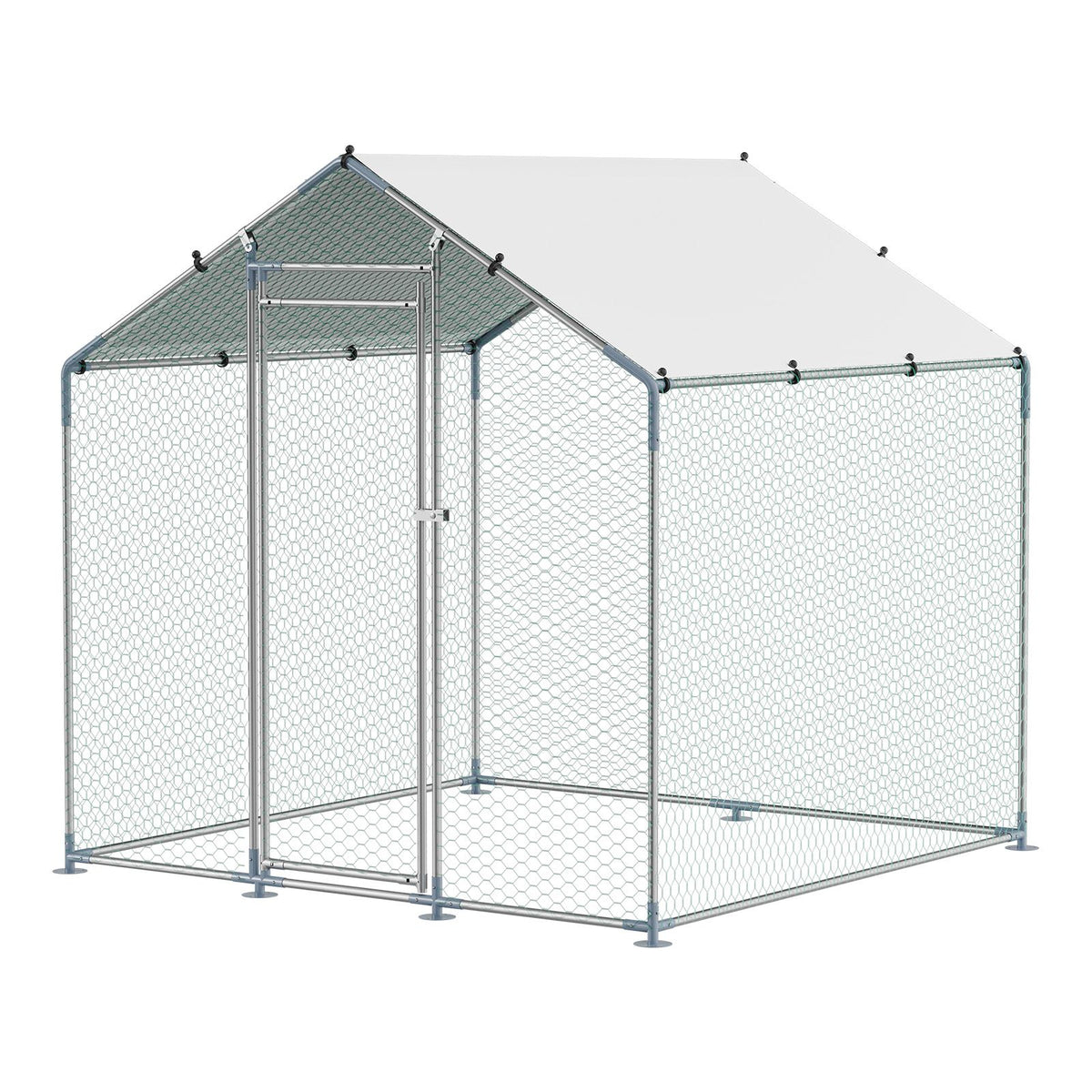 Metal Chicken Coop, 6.56x6.56x6.56ft Large Walk-in Chicken Runs with Cover, Spire Roof Hen House Enclosure with Security Lock, Outdoor Duck Rabbit Cage Poultry Pen for Backyard, Farm, Yard