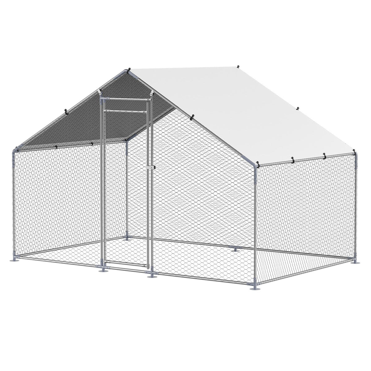 Metal Chicken Coop, 9.8x6.5x6.5ft Large Walk-in Chicken Runs with Cover, Spire Roof Hen House Enclosure with Security Lock, Outdoor Duck Rabbit Cage Poultry Pen for Backyard, Farm, Yard