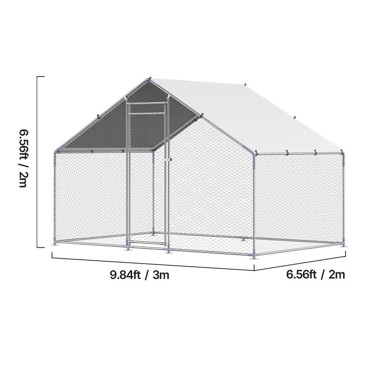 Metal Chicken Coop, 9.8x6.5x6.5ft Large Walk-in Chicken Runs with Cover, Spire Roof Hen House Enclosure with Security Lock, Outdoor Duck Rabbit Cage Poultry Pen for Backyard, Farm, Yard