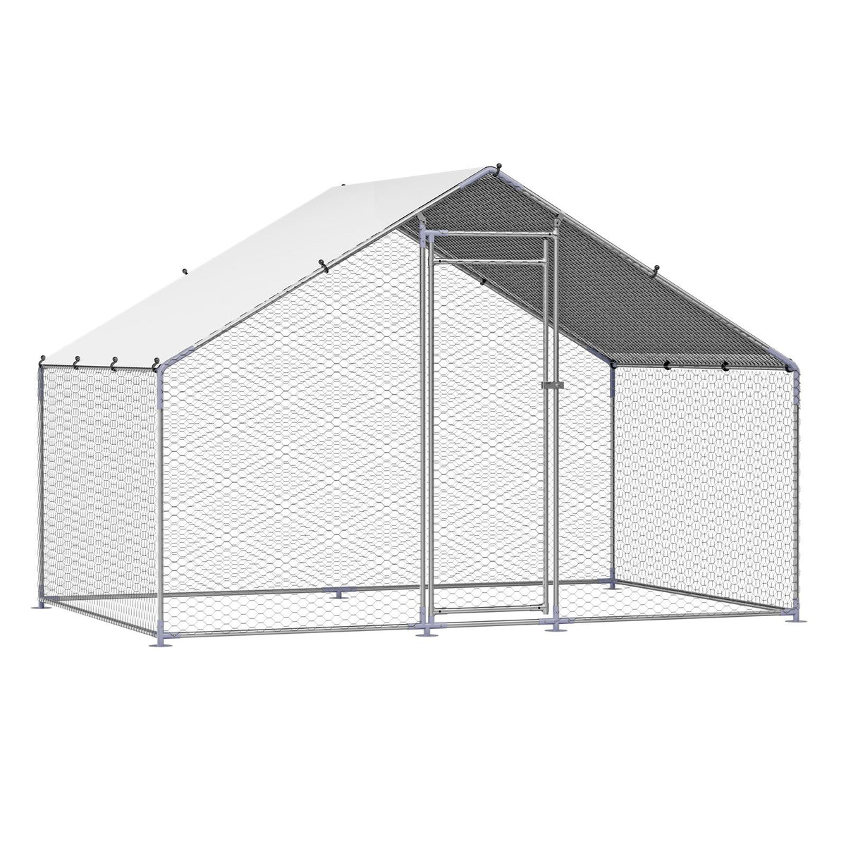 Metal Chicken Coop, 9.8x6.5x6.5ft Large Walk-in Chicken Runs with Cover, Spire Roof Hen House Enclosure with Security Lock, Outdoor Duck Rabbit Cage Poultry Pen for Backyard, Farm, Yard