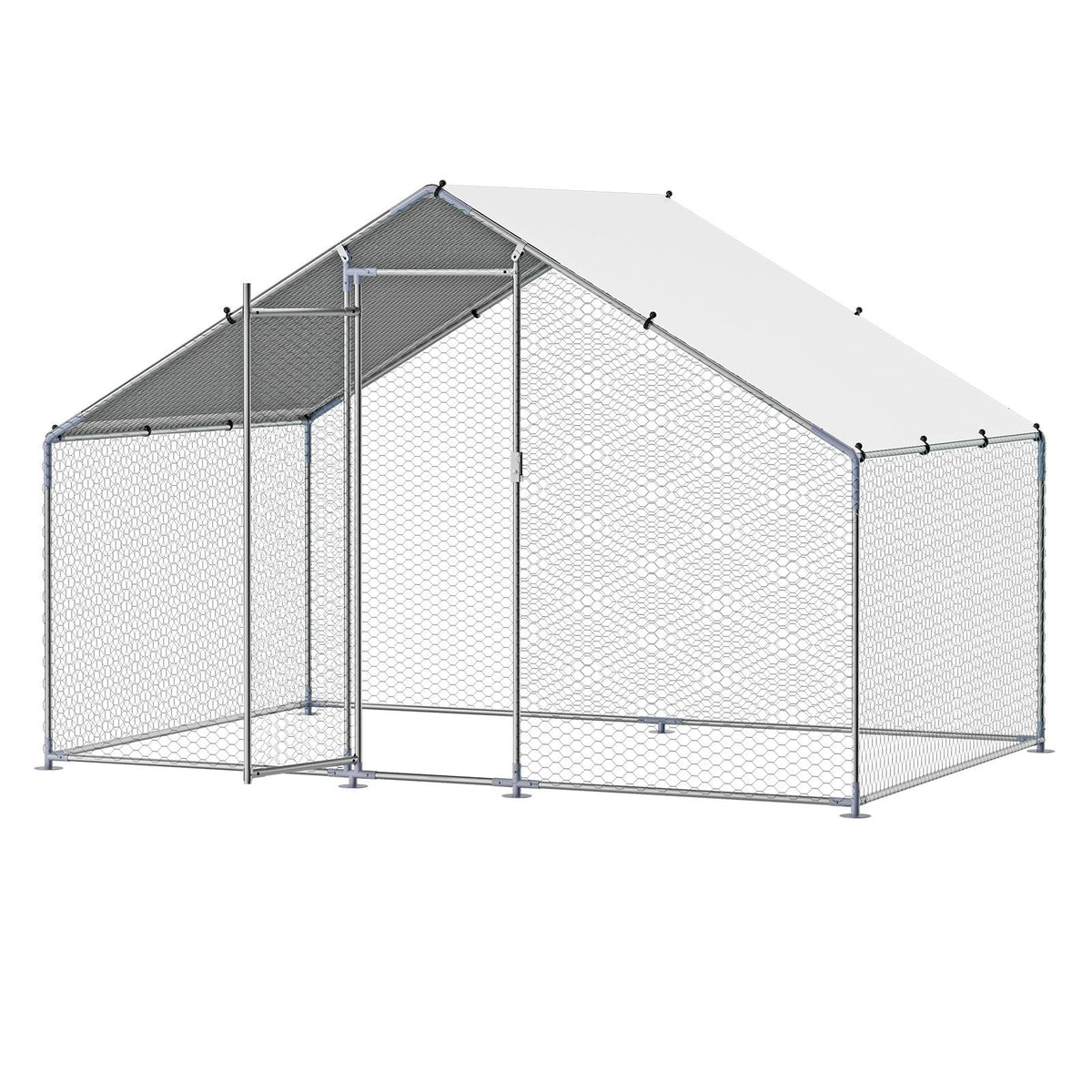 Metal Chicken Coop, 9.8x6.5x6.5ft Large Walk-in Chicken Runs with Cover, Spire Roof Hen House Enclosure with Security Lock, Outdoor Duck Rabbit Cage Poultry Pen for Backyard, Farm, Yard