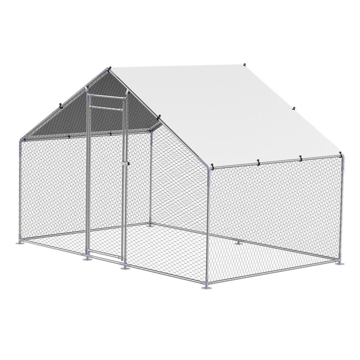 Metal Chicken Coop, 9.8x6.5x6.5ft Large Walk-in Chicken Runs with Cover, Spire Roof Hen House Enclosure with Security Lock, Outdoor Duck Rabbit Cage Poultry Pen for Backyard, Farm, Yard