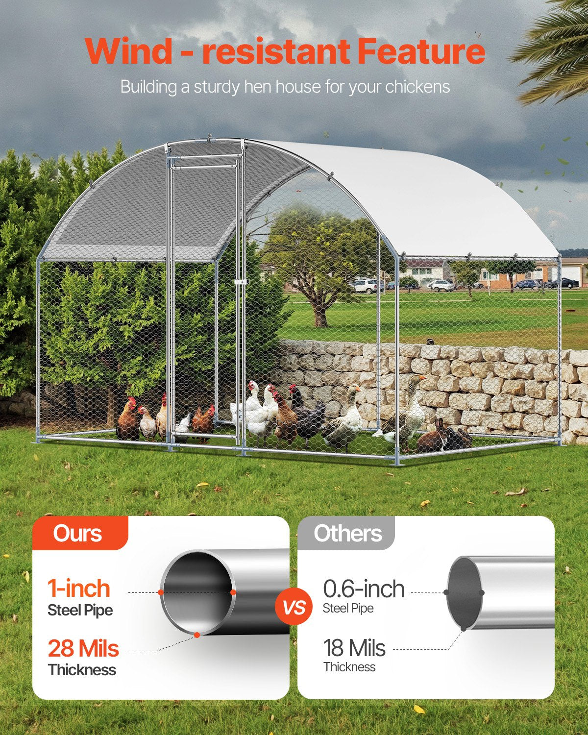 Metal Chicken Coop, 9.8x6.5x6.5ft Large Walk-in Chicken Runs with Cover, Doom Roof Hen House Enclosure with Security Lock, Outdoor Duck Rabbit Cage Poultry Pen for Backyard, Farm, Yard